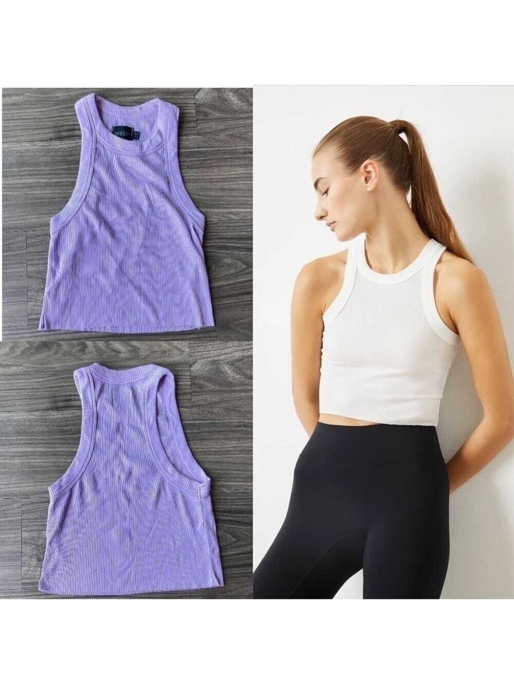 WSLY x Bandier The Rivington Ribbed Cropped Tank Purple XS